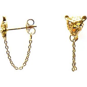 Karma - 925 Sterling Zilveren Chain - Goudkleurige Leopard Oorknoppen