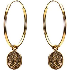 Karma 925 Sterling Zilveren Hoops Symbols Goudkleurige Coin Oorknoppen M1969-25