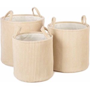 Yawinhe 3-Pack Opbergmand Stof, Opvouwbare Opbergmanden met Koorddeksel en 2 Handvatten, voor Kast en Plank, 38x28x26cm, Wit, SNK003WL