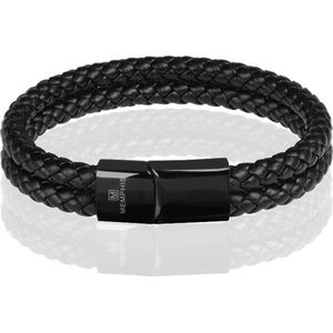 Memphis dubbele leren armband Zwart-19cm