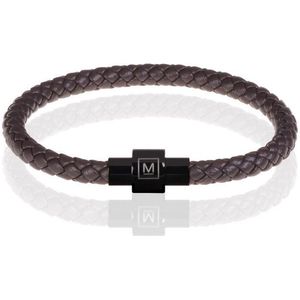 Memphis armband leer met edelstaal Donkerbruin Zwart-23cm