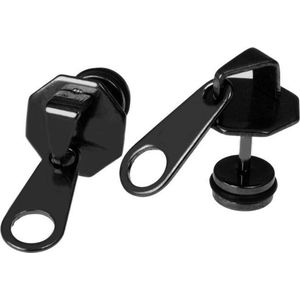 Mendes Zipper Stud oorbellen Titanium Zwart