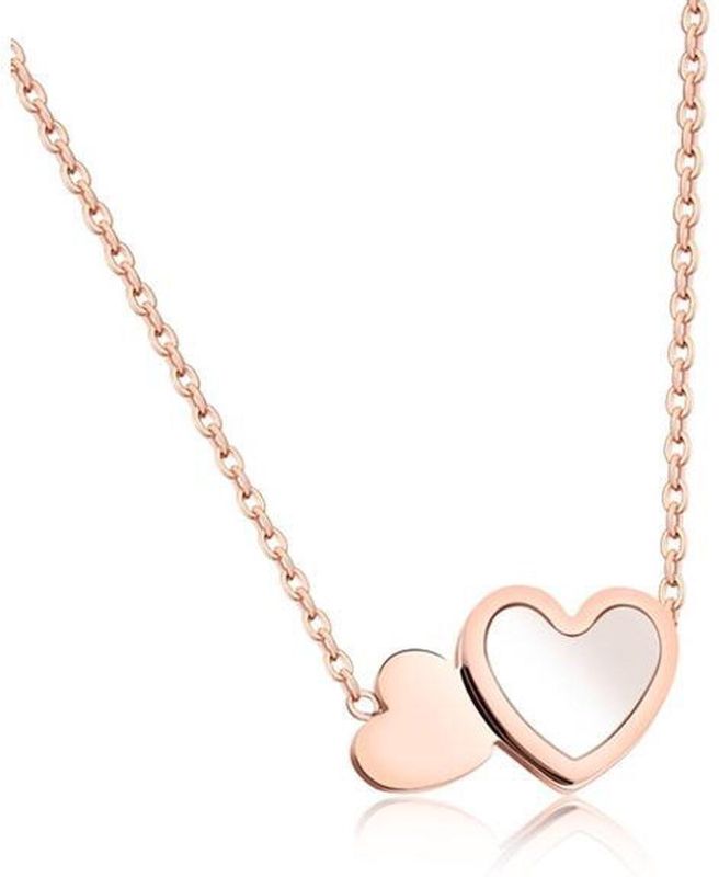 Cilla Jewels - Double Heart - Ketting - Rosegoud - Edelstaal - Inclusief Hanger