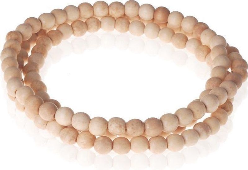 Memphis Jewelry - Houten Kralen Ketting - Beige - 90cm - Stevig Koord