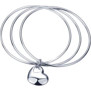 Cilla Jewels - Bangle Armband - Zilverkleurig - Edelstaal - Met Hartjes Bedel