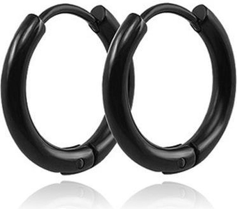 Smalle edelstaal oorringen Zwart-12mm