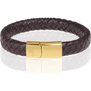 Memphis gevlochten leren armband Bruin Goud-22cm