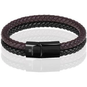 Memphis - Dubbele Leren Armband - Duo Color - Zwart Bruin - Leer
