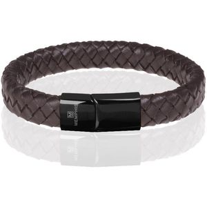 Memphis gevlochten leren armband Bruin Zwart-18cm