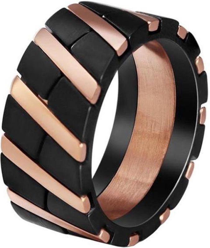 Mendes - Diagonal Stripe Black Rose - Heren Ring - Edelstaal