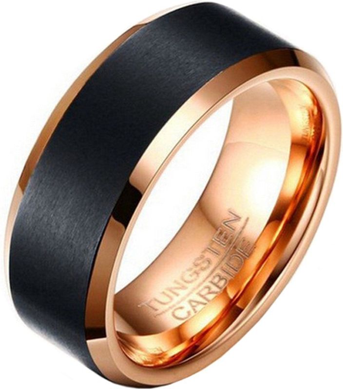 Wolfraam - Mendes Collectie - Heren Ring - Roségoudkleurig - Zwart - 8mm