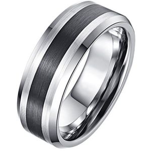 Wolfraam heren ring Geborstels Zwarte Streep 8mm-21mm