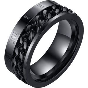 Mendes heren ring Cuban Link Roman Numeral Black-21.5mm