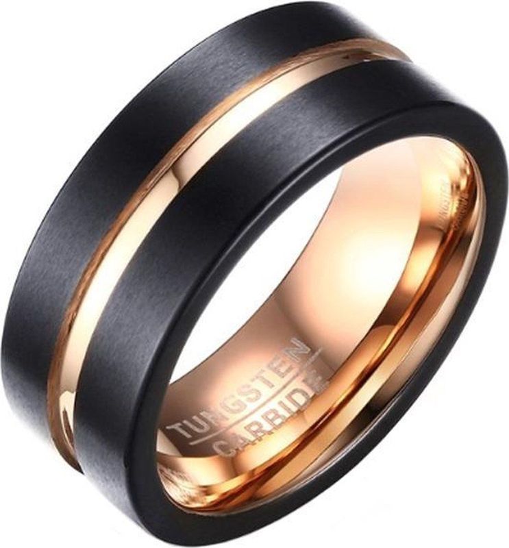 Mendes - Tungsten Herenring - Mat Zwart - Roségoud Verguld - 8mm Breed