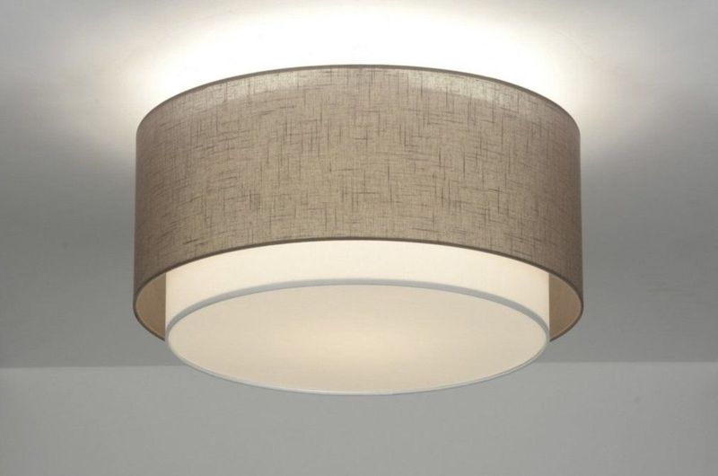 Moderne - Plafondlamp - Taupe/Wit - Stoffen Kap - Luxe Design