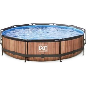 EXIT Wood zwembad ø360x76cm met filterpomp - bruin