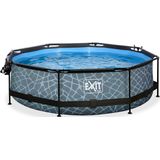 EXIT Stone zwembad ø300x76cm met filterpomp en overkapping - grijs