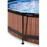 EXIT Wood zwembad ø360x76cm met filterpomp en overkapping - bruin