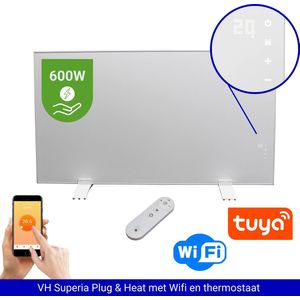 VH Infrarood paneel Superia - 60 x 100cm - 600W - Geintegreerde thermostaat - Wifi functie - Afstandsbediening - Wandmontage & Vrijstaand - Ideaal voor bijverwarming - Verplaatsbaar