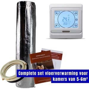 Complete set elektrische vloerverwarming voor kamer van 5 m² - 600 Watt - zwevende vloer - digitale thermostaat – slechts 1 mm dik!