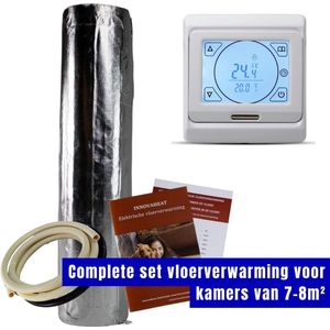 Complete set elektrische vloerverwarming voor kamer van 7 m² - 900 Watt - zwevende vloer - digitale thermostaat – slechts 1 mm dik!