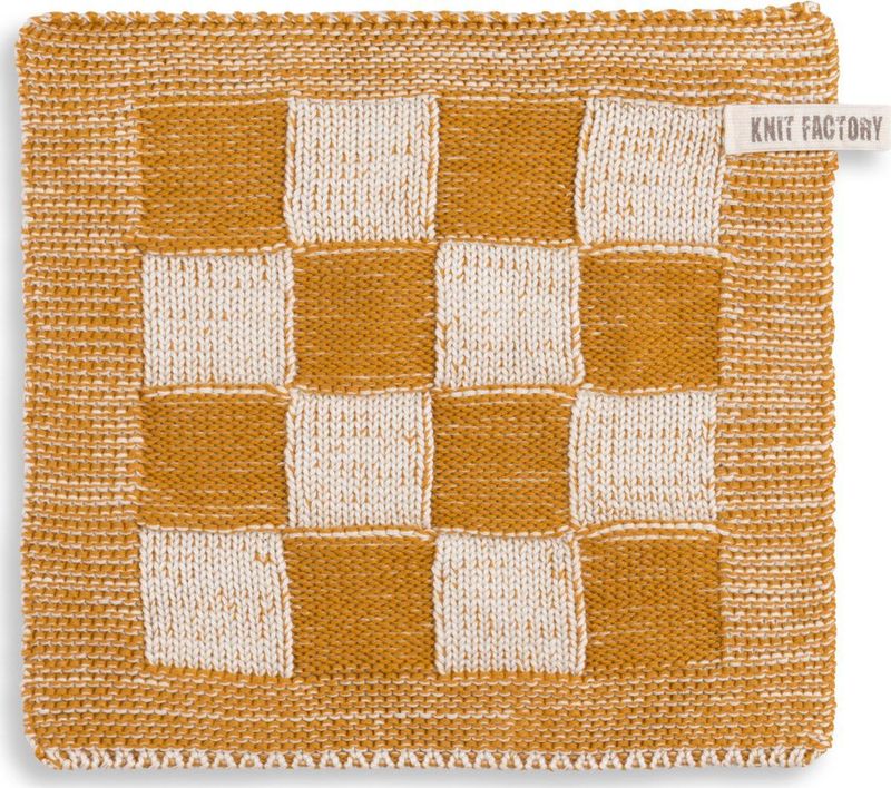Knit Factory - Grote Blok - Pannenlap - Ecru/Oker - 23x23 cm