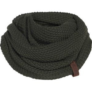 Knit Factory Coco Gebreide Colsjaal - Ronde Sjaal - Nekwarmer - Wollen Sjaal - Groene Colsjaal - Dames sjaal - Heren sjaal - Unisex - Khaki - One Size