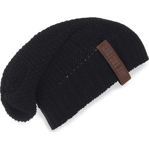 Knit Factory Coco Gebreide Muts Heren & Dames - Sloppy Beanie hat - Zwart - Warme zwarte Wintermuts - Unisex - One Size