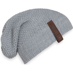 Knit Factory Coco Gebreide Muts Heren & Dames - Sloppy Beanie hat - Licht Grijs - Warme lichtgrijze Wintermuts - Unisex - One Size