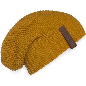 Knit Factory Coco Gebreide Muts Heren & Dames - Sloppy Beanie hat - Oker - Warme gele Wintermuts - Unisex - One Size