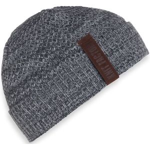 Knit Factory Jazz Gebreide Muts Heren & Dames - Beanie hat - Antraciet/Licht Grijs - Warme grijs gemêleerde Wintermuts - Unisex - One Size