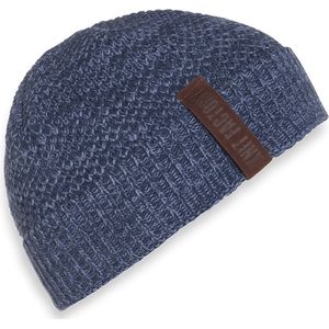 Knit Factory Jazz Gebreide Muts Heren & Dames - Beanie hat - Jeans/Indigo - Warme blauw gemêleerde Wintermuts - Unisex - One Size
