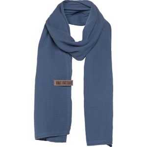 Knit Factory Liv Sjaal Dames - Katoenen sjaal - Langwerpige sjaal - Zwarte zomersjaal - Dames sjaal - Jeans - 200x40 cm - Duurzaam & Milieuvriendelijk - 100% Biologisch katoen