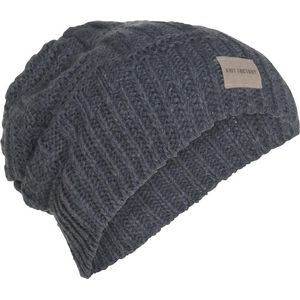 Knit Factory - Bobby Gebreide Muts Heren & Dames - Sloppy Beanie hat - Antraciet - Warme donkergrijze Wintermuts - Unisex - One Size