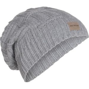 Knit Factory Bobby Gebreide Muts Heren & Dames - Sloppy Beanie hat - Licht Grijs - Warme lichtgrijze Wintermuts - Unisex - One Size
