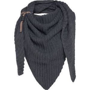 Knit Factory Demy Gebreide Omslagdoek - Driehoek Sjaal Dames - Dames sjaal - Wintersjaal - Stola - Wollen sjaal - Donkergrijs sjaal - Antraciet - 190x85 cm - Inclusief siersluiting