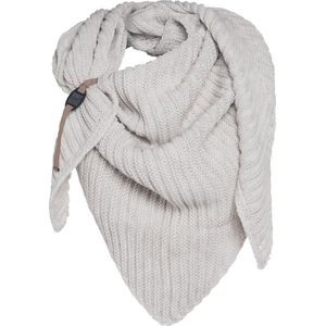 Knit Factory Demy Gebreide Omslagdoek - Driehoek Sjaal Dames - Dames sjaal - Wintersjaal - Stola - Wollen sjaal - Beige - 190x85 cm - Inclusief siersluiting