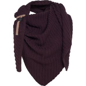 Knit Factory Demy Gebreide Omslagdoek - Driehoek Sjaal Dames - Dames sjaal - Wintersjaal - Stola - Wollen sjaal - Paarse sjaal - Aubergine - 190x85 cm - Inclusief siersluiting