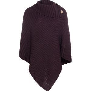 Knit Factory - Nicky Gebreide Poncho - Dames Poncho - Aubergine - Met Sjaalkraag