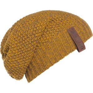 Knit Factory Coco Gebreide Muts Heren & Dames - Sloppy Beanie hat - Oker/Tobacco - Warme geel gemêleerde Wintermuts - Unisex - One Size