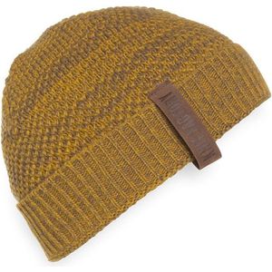 Knit Factory Jazz Gebreide Muts Heren & Dames - Beanie hat - Oker/Tobacco - Warme geel gemêleerde Wintermuts - Unisex - One Size