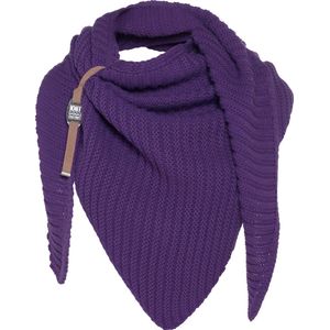Knit Factory Demy Gebreide Omslagdoek - Driehoek Sjaal Dames - Dames sjaal - Wintersjaal - Stola - Wollen sjaal - Paarse sjaal - Purple - 190x85 cm - Inclusief siersluiting
