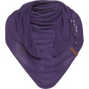 Knit Factory Lola Gebreide Omslagdoek - Driehoek Sjaal Dames - Katoenen sjaal - Luchtige Sjaal voor de lente, zomer en herfst - Stola - Purple - 190x85 cm - Inclusief sierspeld