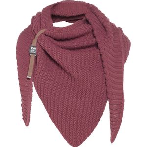 Knit Factory Demy Gebreide Omslagdoek - Driehoek Sjaal Dames - Dames sjaal - Wintersjaal - Stola - Wollen sjaal - Rode sjaal - Stone Red - 190x85 cm - Inclusief siersluiting
