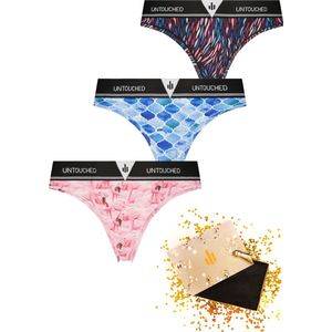 Untouched - 3Pack String Dames - Lingerie - Opvallende Fotoprint - thong - Maat XS