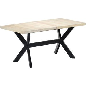 vidaXL Eettafel 160x80x75 cm massief mangohout wit