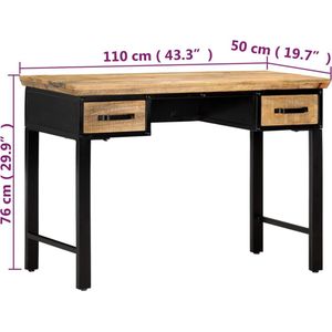 vidaXL Schreibtisch 110 x 50 x 76 cm Mangoholz Massiv