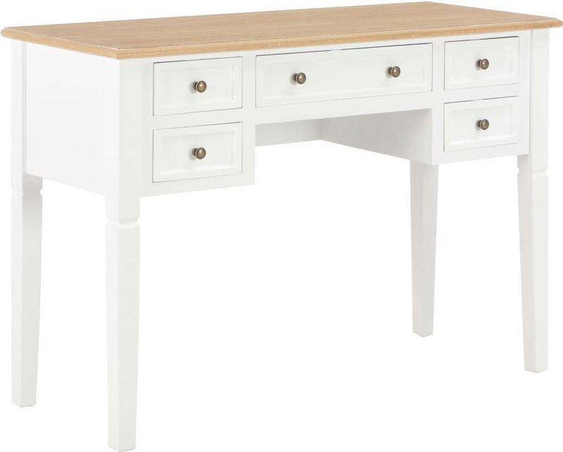 vidaXL - Schrijftafel - Wit - MDF en Grenenhout - 5 Lades