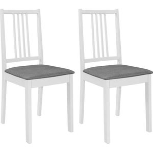 vidaXL Eetkamerstoelen met kussens 2 st massief hout wit
