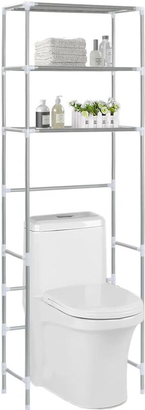 vidaXL Opbergrek voor boven toilet 3-laags 53x28x169 cm zilverkleurig - Roestvrij staal 282464